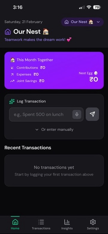Joint account view - Our Nest
